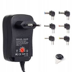 Rosfix Napajalnik DC 30 W - Univerzalni napajalnik | 3–12 V | 1,2 A | 6 komolcev | USB | EU | Kompakten | Nastavitveni gumb