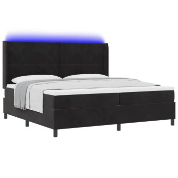 Vidaxl Postelja z vzmetnico z LED trakami Črna 200 x 200 cm Žamet
