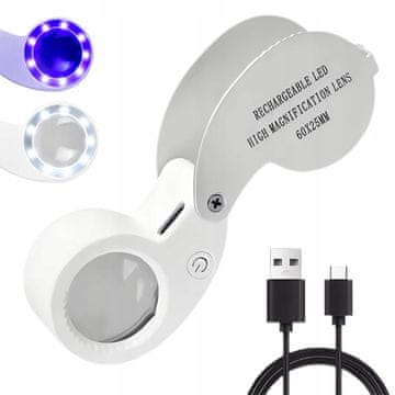 Verkgroup Zložljiva mini žepna aku. LED UV lupa 60x za nakit in bankovce