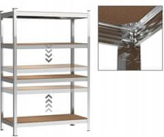 Blow Rack kovinski regal, 4 police, modularna oblika, MDF plošče, galvanizirano jeklo, srebrn, 150x75x30cm