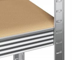 Blow Rack kovinski regal, 4 police, modularna oblika, MDF plošče, galvanizirano jeklo, srebrn, 150x75x30cm