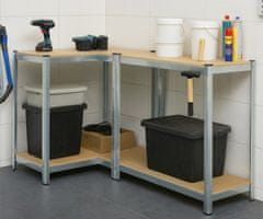 Blow Rack kovinski regal, 4 police, modularna oblika, MDF plošče, galvanizirano jeklo, srebrn, 150x75x30cm