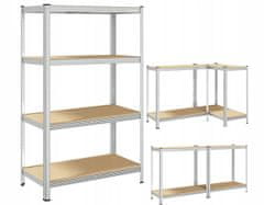 Blow Rack kovinski regal, 4 police, modularna oblika, MDF plošče, galvanizirano jeklo, srebrn, 150x75x30cm