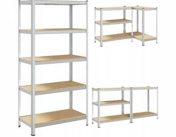 Blow Rack kovinski regal, 5 polic, modularna oblika, MDF plošče, jeklo, srebrn, 180x90x40cm