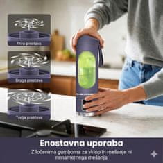 HOME & MARKER® Prenosni blender za smoothie 450 ml, 8 rezil, USB polnjenje 1300 mAh, 3 hitrosti, brezžični mini mešalnik | BLENDGO