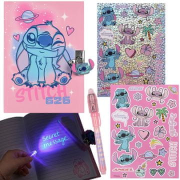 Disney DISNEY Stitch Komplet: Dnevnik z ključavnico in čarobnim peresom + nalepke, darilni komplet za deklico