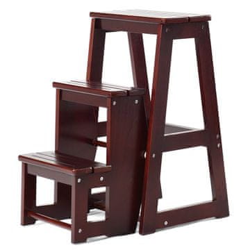 Northix Rjava zložljiva lesena stopničasta lestev s 3 stopnicami 38.5x57x66 cm