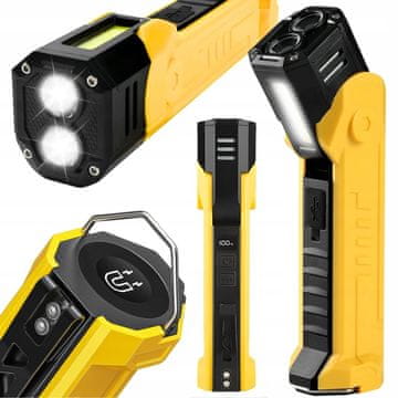 Verkgroup 3v1 COB LED aku. magnetna delavniška svetilka powerbank USB LCD kavelj rumena