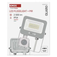 Emos ZS2324W Glaro LED reflektor, PIR, 20 W, IP54, 2000 lm, nevtralna bela, bel
