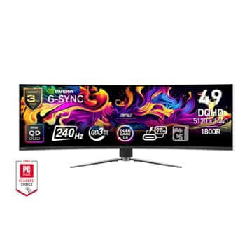 MSI MPG 491CQPX ultra široki ukrivljen monitor, QD-OLED, 5120 x 1440, 124,46 cm (49), 240 Hz, črni (9S6-3FA84T-028)