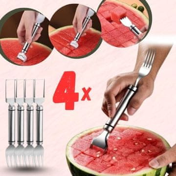 Netscroll 2-v-1 vilica za rezanje lubenice, melone in serviranje sadja, 4 kosi, FruitFork