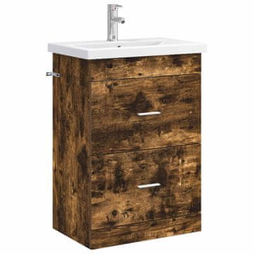 Vidaxl Komplet pohištva za kopalnico Dimljen hrast 61 x 40 x 84,5 cm