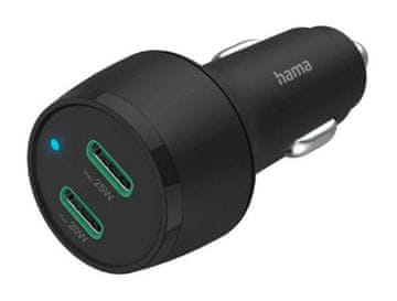 Hama HAMA GaN PD/QC avtomobilski polnilnik 45W 2xUSB-C črne barve 201632