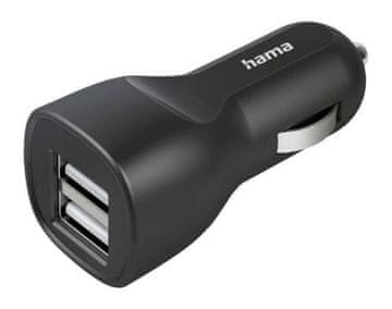 Hama HAMA avtomobilski polnilnik 2xUSB-A črne barve 201636