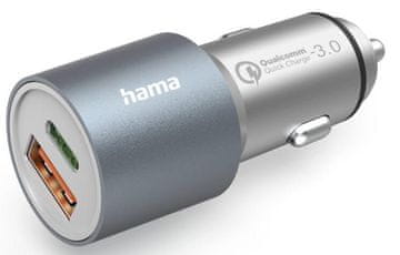Hama HAMA Power Delivery (PD) avtomobilski polnilnik Qualcomm USB-C 1x QC USB-A 38W