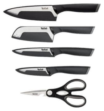 Tefal Komplet 4 kuhinjskih nožev TEFAL Comfort + kuhinjskih škarij K2215S55 črne in srebrne barve