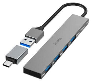 Hama HAMA Premium USB 3.2 Hub + USB-C adapter 4x USB-A Ultra Slim 5 Gbit/s
