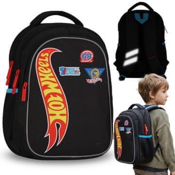 Hot Wheels Hot Wheels Šolski nahrbtnik z ojačitvijo, šolski nahrbtnik za fante, z odsevnimi elementi, s tremi predelki, 23L