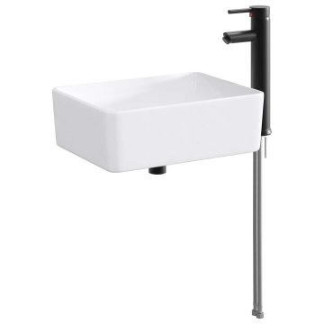 Vidaxl Umivalnik z mešalnikom in odtokom Mat črna 40,5 x 30,5 x 13 cm