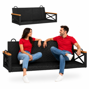 Vidaxl Gugalna klop črna 109x62x40 cm poli ratan