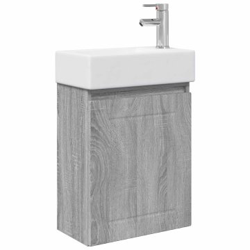 Vidaxl Kopalniška omarica s tapo Siva Sonoma 45,5 x 25,5 x 84 cm