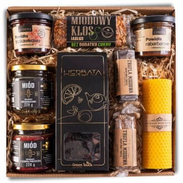 shumee DARILNA KOŠARA ČAJ MED MARMELADA TARTUFI sveča PREMIUM darilo pripravljeno