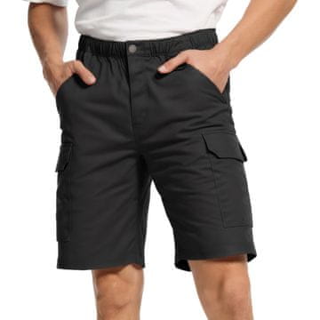 Nikcorp Moške cargo kratke hlače premium casual Urban Streetwear, redni kroj, črne L, bombaž 97% 3% elastan, večnamenski žepi, zadrga z gumbom, poletne delovne hlače