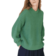 Nikcorp Ženski oversize svetr brez okrogel izrez vintage retro boho napihnjeni rokavi, globoka zelena XL, viskoza poliester poliamid debelo pletenje rolci na manšetah i dnu