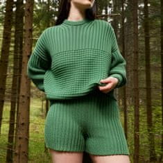 Nikcorp Ženski oversize svetr brez okrogel izrez vintage retro boho napihnjeni rokavi, globoka zelena XL, viskoza poliester poliamid debelo pletenje rolci na manšetah i dnu