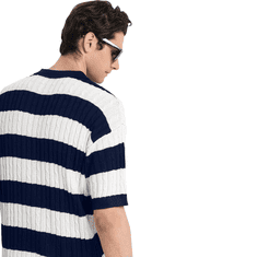Nikcorp Moška polo majica HYPESTFIT kratki rokav vintage retro črtast vzorec rebrasta pletenina navy modra bele črte 100% poliester XL