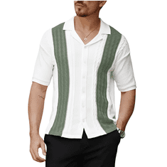 Nikcorp moška polo majica Polovka pulover slim fit 3XL bela zelena kontrastna struktura pletenina z gumbi kratki rokav zračna odporna proti gubam brez likanja