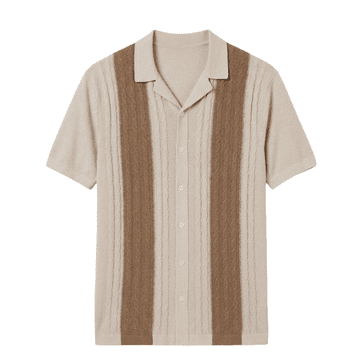 Nikcorp Moška polo majica Pullover Polovka Smart Casual Slim Fit bela z bež poudarki 3XL pletena, z gumbi ovratnik, kratki rokav, odporna proti zmečkaninam, elastična zračna 100 % poliester