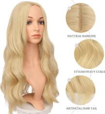 Nikcorp Ženska peruka dolge lase 70 cm, valovi, realističen videz, premium sintetična, klasični blond; toplotno odporna za kodranje in oblikovanje, nastavljiva kapica z ježkom, zračna notranjost