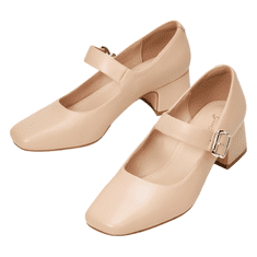 Nikcorp Ženske Mary Jane čevlje iz eko usnja 5 cm robustna peta retro vintage krem/bež EU 38,5 nastavljiv pašček z zaponko protizdrsni podplat