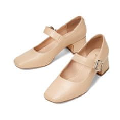 Nikcorp Ženske Mary Jane salonke GENSHUO z nastavljivim trakom in zaponko, krem barva Nude, stabilna peta 5 cm, nedrseč gumijast podplat, velikost 38,5 EU