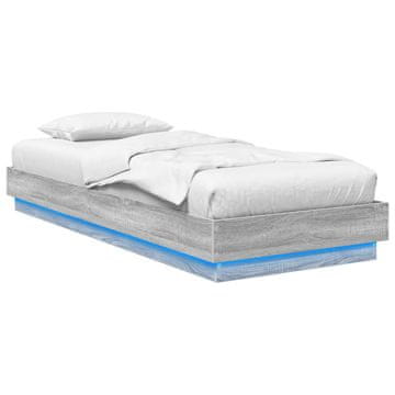 Vidaxl Posteljni okvir z LED Siva Sonoma 80 x 200 cm Inženirski les