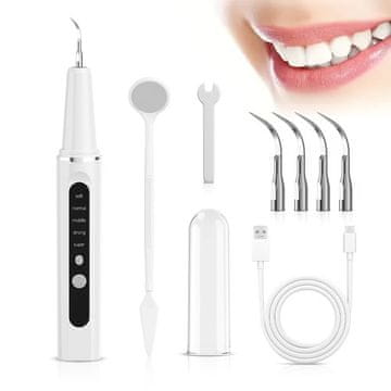 FRILLA® Električni čistilec zob z LED lučko, 5 stopenj, USB polnjenje, komplet nastavkov, prenosna ustna nega | DENTELA