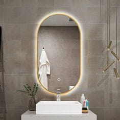 S6 Steklarstvo Šest LED ogledalo S611A2 z zlatim okvirjem, 60x110cm, ovalno LED kopalniško ogledalo, 3 barve LED, dimmer, antifog