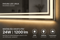 S6 Steklarstvo Šest LED ogledalo S6P2, 100x60cm / 60x100cm, dvojna LED linija, 3barve LED, dimmer, antifog