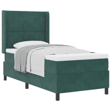 Vidaxl Postelja z vzmetnico z vzglavjem Temno zelena 90 x 200 cm Žamet