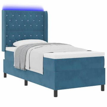 Vidaxl Postelja z vzmetnico z vzmetnico z LED Modra 90 x 200 cm Žamet