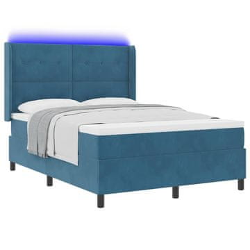 Vidaxl Postelja z vzmetnico z LED trakami Modra 160 x 200 cm Žamet
