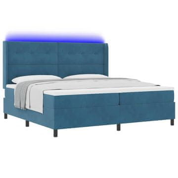 Vidaxl Postelja z vzmetnico z LED trakami Modra 200 x 200 cm Žamet