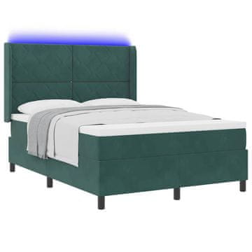 Vidaxl Postelja z vzmetnico z LED trakami Zelena 140 x 190 cm Žamet