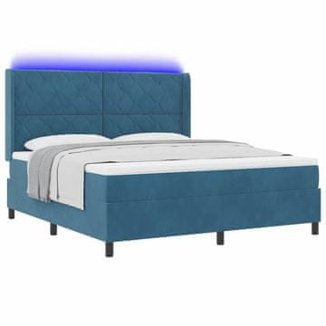 Vidaxl Postelja z vzmetnico z LED trakami Modra 180 x 200 cm Žamet