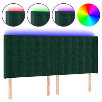 Vidaxl LED posteljno vzglavje temno zeleno 163x16x118/128 cm žamet