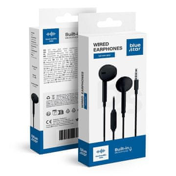 Blue Star Žične ušesne slušalke z 3,5-mm priključkom Blue Star PA-E65, dolžina 1,2 m, črne