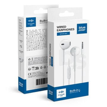 Blue Star Žične ušesne slušalke z 3,5-mm priključkom Blue Star PA-E65, dolžina 1,2 m, bele