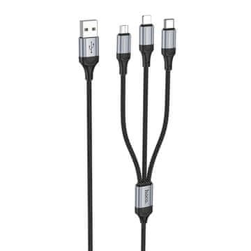 Hoco Kabel 3 v 1 USB-A na Lightning / Micro USB / USB-C Hoco 2,4 A, 1 m, X102, črn