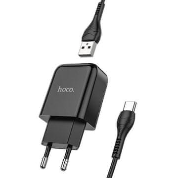 Hoco Mrežni polnilnik za telefon Hoco USB-A 2A 10 W + kabel USB-A na USB-C N2, črn